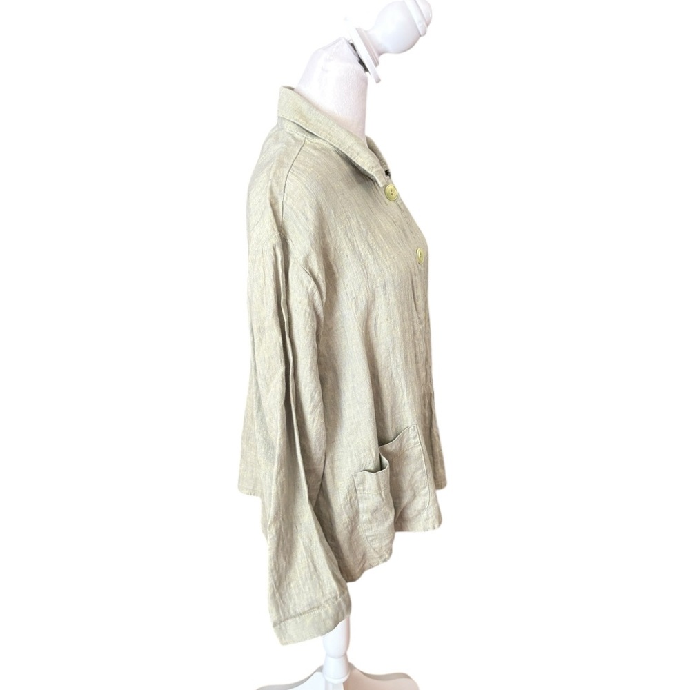 Flax Linen Jacket Button Front Collared Sage Gree… - image 3